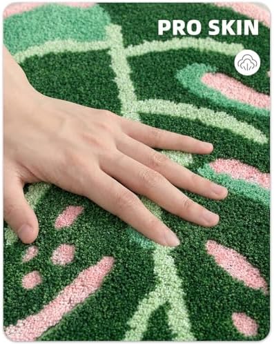 Large Monstera Bath Mat 31.5"X25",Cute Leaf Bathroom Rug,Non Slip Bath Mat