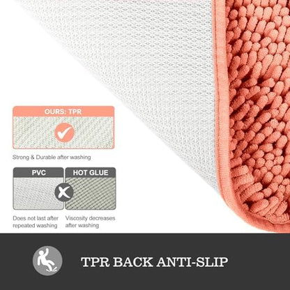 Yeaban Chenille Coral Bathroom Rug 20"x32", Non-Slip Rubber Backing