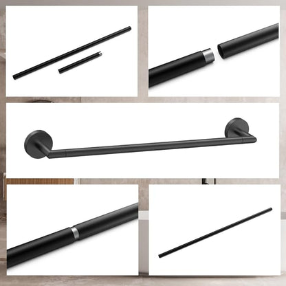 LAKETON Collection, 5-Piece Bathroom Hardware Accessories Set, Towel Ring, Adjustable Expandable Towel Bar, Two Towel and Robe Hook, Toilet Paper Holder, Wall Mounted, Matte Black
