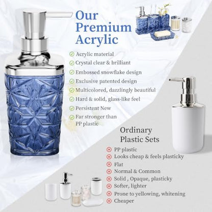 Bathroom Accessories Set, Navy Blue Bathroom Accessories, Acrylic Soap Dispenser and Toothbrush Holder Set, Qtip Holder Set, Bathroom Sink Set, Gift for Home Apartment