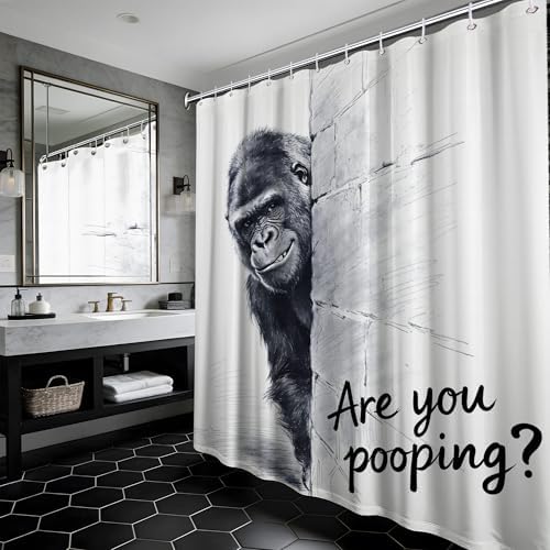 Extra Tall Shower Curtain XL Funny Gorilla Grey, 70 x 78 Inchs