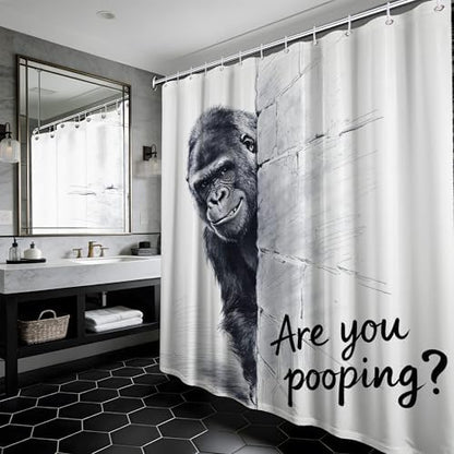 Extra Tall Shower Curtain XL Black and White Monkey, 70 x 96 Inchs