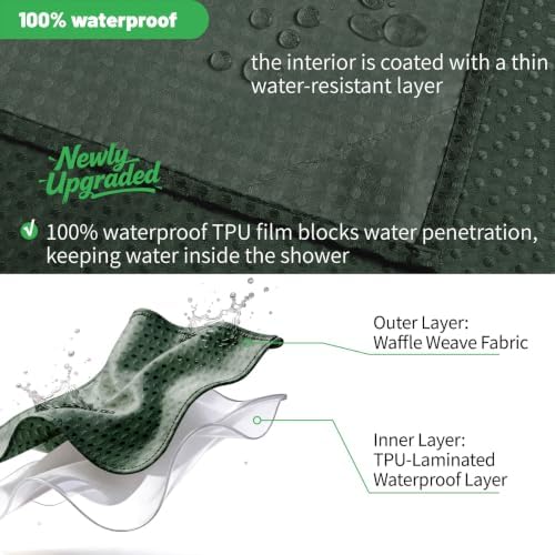 No Hook Waffle Shower Curtain, No Liner Needed, 71x74 Inch, Velvet Green