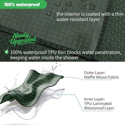 No Hook Waffle Shower Curtain, No Liner Needed, 71x74 Inch, Velvet Green