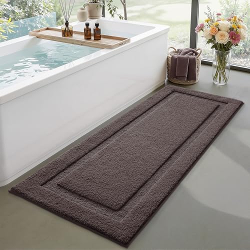 LUMI Ultra Soft Bathroom Runner Rugs, Non Slip Bath Mat 24x60, Brown