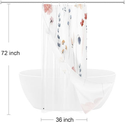 Small Stall 3 in 1 Shower Curtain Set, 36x72 | Narrow Half 3 in 1 Shower Curtain Set, PEVA Liner Set & 12 Double Sided Steel Hooks, Waterproof Fabric Bathroom Curtain