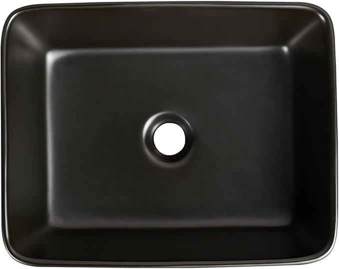 DeerValley Ally 19x15 Inch Matte Black Rectangular Vessel Sink, Above Counter Ceramic Bathroom Basin, DV-2V031