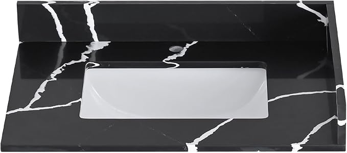 30 in. W x 22 in D Quartz Vanity Top in Black Marquina,with One Sidesplash & One Backsplash, Vanity Sink Top with Assembled Single Drop-in Sink, Pre-Drilled Single Faucet Hole Countertop