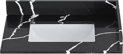 30 in. W x 22 in D Quartz Vanity Top in Black Marquina,with One Sidesplash & One Backsplash, Vanity Sink Top with Assembled Single Drop-in Sink, Pre-Drilled Single Faucet Hole Countertop