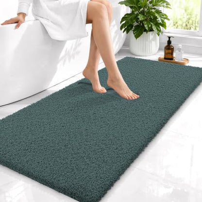 OLANLY Microfiber Bathroom Runner Rugs 47x24, Soft Bath Mat, Blackish Green