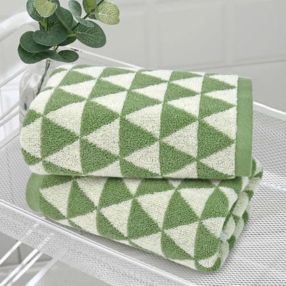 Green Hand Towels for Kitchen & Bathroom (Geometric Triangle), 2 Pack