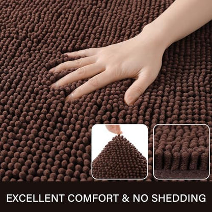 LOCHAS Luxury Bathroom Rug Shaggy Bath Mat 24 x 17 Inch, Brown