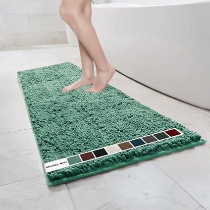 Muddy Mat® | Chenille Bathroom Rugs Quick Dry Microfiber Mats Non Slip Washable, Extra Thick, Soft and Highly Absorbent Bath Mats for Bathroom, Kitchen, and Shower Floor - Seafoam Green 24"x59"
