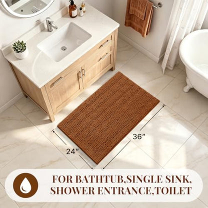 Bcoimo Bath Rug Mat,36x24 Chenille Extra Soft Burnt Orange Bathroom Tub Mat