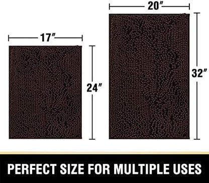 H.VERSAILTEX Luxury Chenille Bathroom Mats - Non Slip, Extra Soft, Absorbent, Shaggy, Washable, Fast Dry 2 Piece (Chocolate, 20" x 32"/17" x 24")