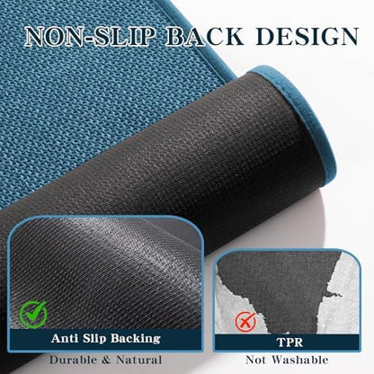 chakme Bathroom Rugs Mat 32x17, Ultra Thin Non Slip Bath Mat Quick Dry Absorbent Bath Mat for Bathroom Floor, (Dark Blue, 32"x17")