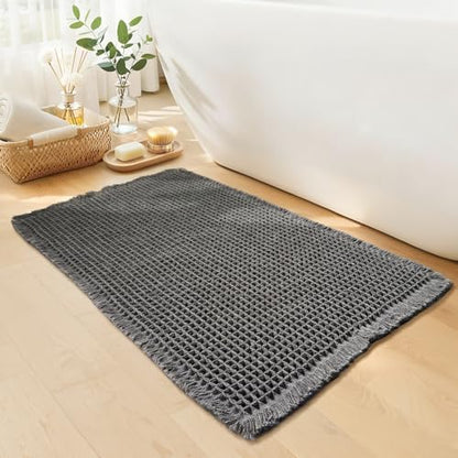 Waffle Bath Mat, Boho Bathroom Rugs Non Slip Washable, 24" x 36"