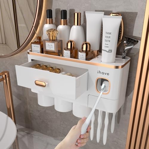 iHave Toothbrush Holders Bathrooms Wall Mount Toothpaste Dispenser & 3 Cups