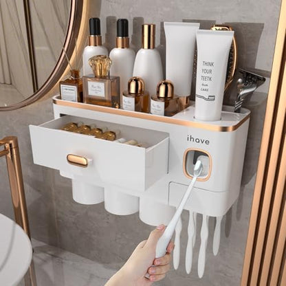 iHave Toothbrush Holders Bathrooms Wall Mount Toothpaste Dispenser & 3 Cups