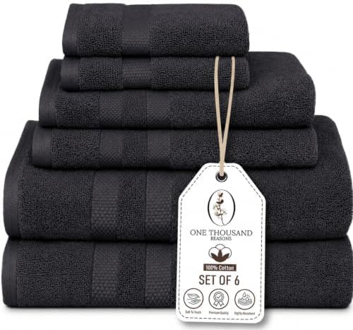 Premium Staple Cotton Bathroom Towel Set - Dark Gray 600 GSM 6-Piece Luxury Bath Towel Set 3 Stripe - 2 Bath Towels, 2 Hand Towels & 2 Washclothes Set - High Absorbent & Quick Dry for Gym, Spa, Hotel
