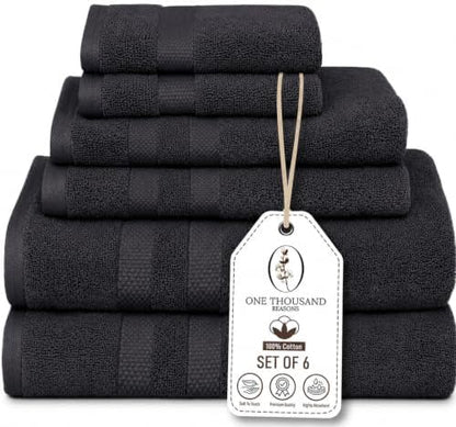 Premium Staple Cotton Bathroom Towel Set - Dark Gray 600 GSM 6-Piece Luxury Bath Towel Set 3 Stripe - 2 Bath Towels, 2 Hand Towels & 2 Washclothes Set - High Absorbent & Quick Dry for Gym, Spa, Hotel