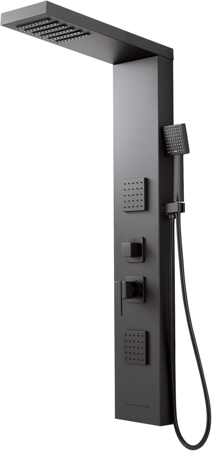 ROVOGO Shower Panel Tower System with High Pressure Shower Head, Body Jets, Handheld and Tub Spout, 46.5"H x 7.8"W Shower Column Stainless Steel with Mixer Valve, Black