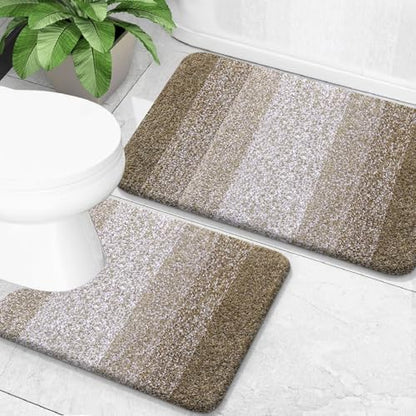 OLANLY Micorfiber Bathroom Rug Set 2 Piece, 24"x16"+U-Shaped 24"x20"