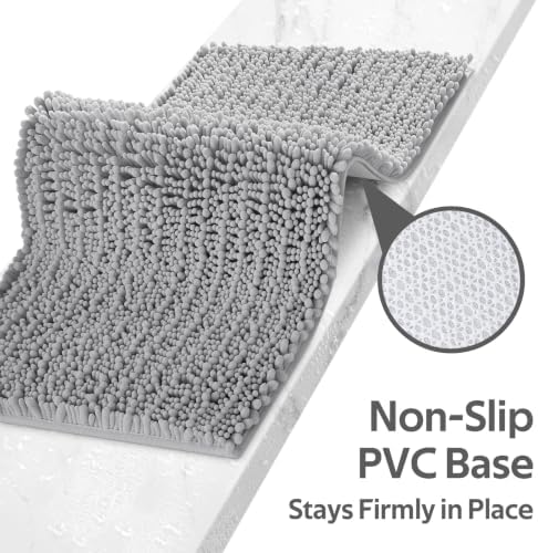 ACCUMTEK Upgrade Extra Large Light Grey Bathroom Rug Set 3 Pieces Gray Ultra Soft, Thick Absorbent Bath Mats, Non Slip Chenille Toilet Mat for Bathroom, Bedroom, Kitchen