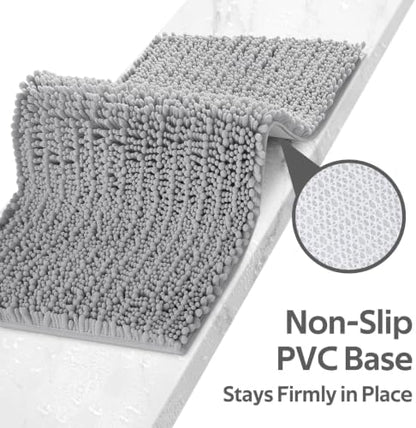 ACCUMTEK Upgrade Extra Large Light Grey Bathroom Rug Set 3 Pieces Gray Ultra Soft, Thick Absorbent Bath Mats, Non Slip Chenille Toilet Mat for Bathroom, Bedroom, Kitchen