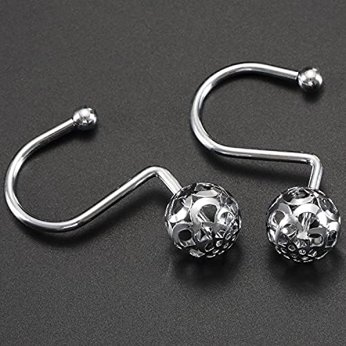 Chictie Silver Shower Curtain Hooks - Oil Rubbed Chrome Decorative Shower Curtain Rings,Set of 12 Bling Metal Rustproof Shower Hangers for Bathroom Curtains Rods Hollow Ball Design