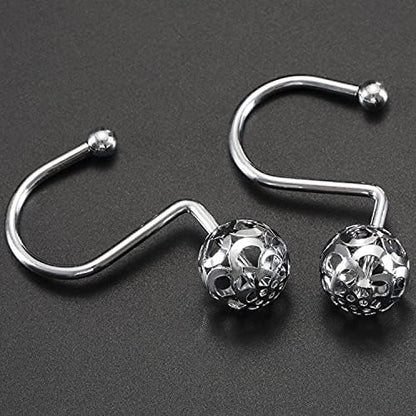 Chictie Silver Shower Curtain Hooks - Oil Rubbed Chrome Decorative Shower Curtain Rings,Set of 12 Bling Metal Rustproof Shower Hangers for Bathroom Curtains Rods Hollow Ball Design