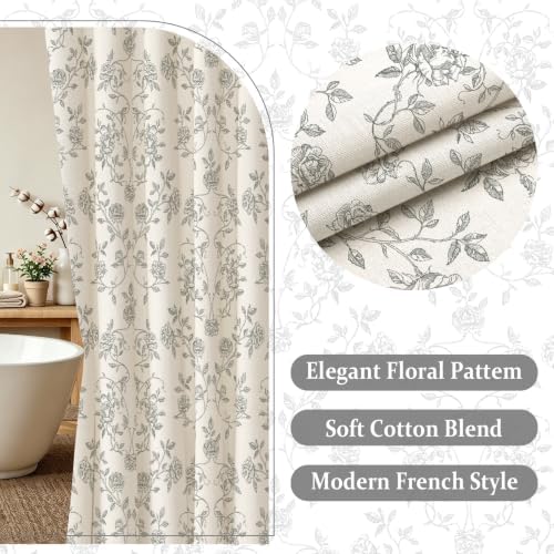 MitoVilla Vintage Farmhouse Grey Floral Poly-Cotton Shower Curtain, 72x72