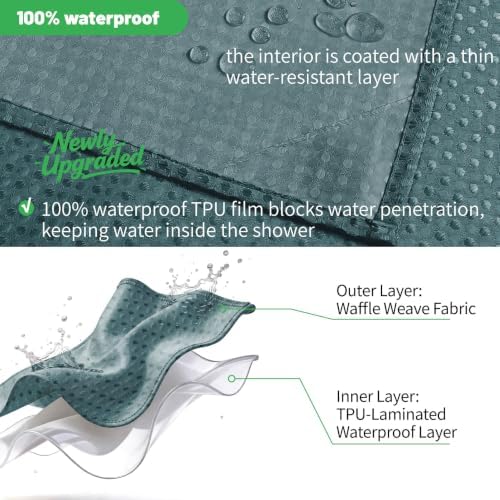 No Hook Waffle Shower Curtain, No Liner Needed, 71x74 Inch, Seaweed Green