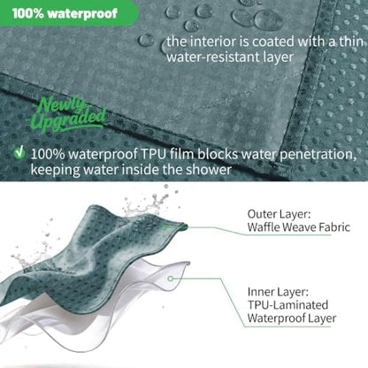 No Hook Waffle Shower Curtain, No Liner Needed, 71x74 Inch, Seaweed Green
