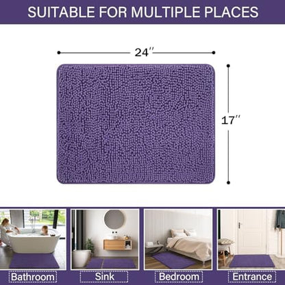 LOCHAS Luxury Bathroom Rug Shaggy Bath Mat 24 x 17 Inch, Dark Purple