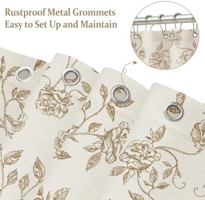 MitoVilla Vintage Farmhouse Brown Floral Poly-Cotton Shower Curtain, 72x72