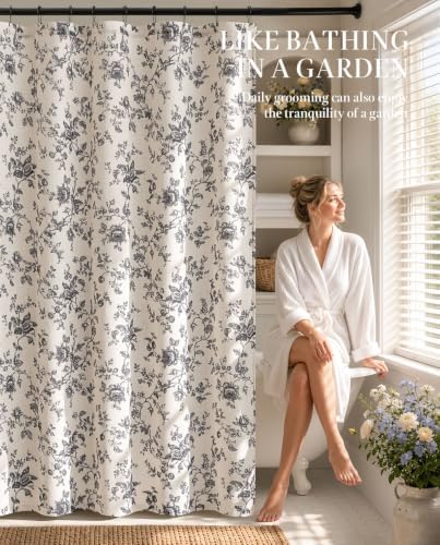 jinchan Linen Shower Curtain for Bathroom with 12 Hooks, Gray, 70x72