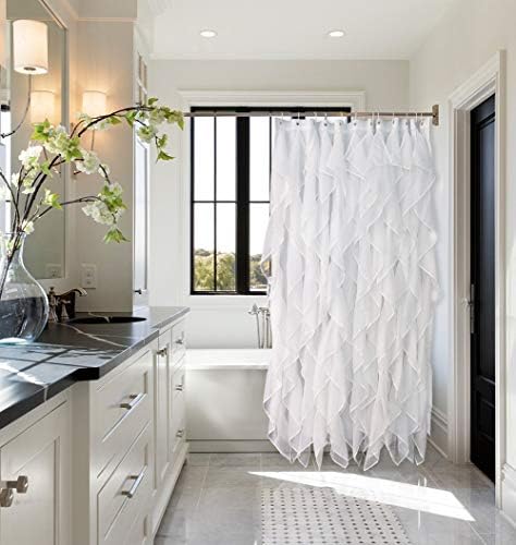 White Ruffle Shower Curtain for Bathroom Sheer Shower Curtain, 72in Long
