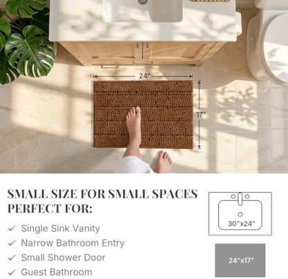 Bcoimo Small Bath Rug Mat,24x17 Soft Chenille Burnt Orange Bathroom Tub Mat