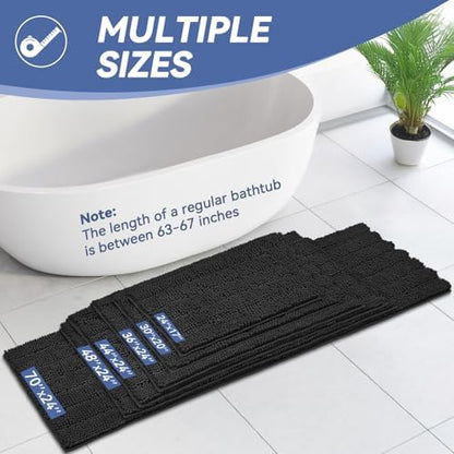 Bcoimo Bath Rug Mat, 48x24 Chenille Non Slip Black Long Bathroom Runner Rug
