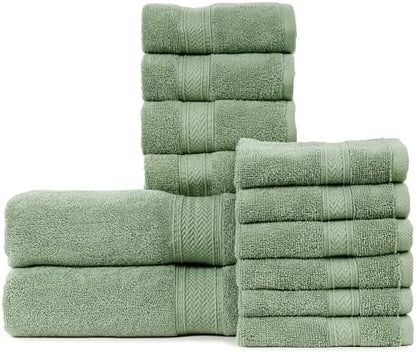 HILLFAIR Premium 100% Combed Cotton 12 Piece Bath Towels Set - Sage