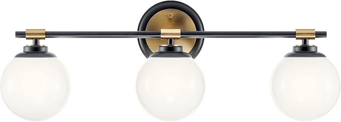 Kichler Benno 3-Light Vanity, Modern Light with Opal Glass in Black and Champagne Bronze, for Bathroom or Powder Room (8.75" x 24.5"), 55172BKCPZ