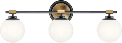 Kichler Benno 3-Light Vanity, Modern Light with Opal Glass in Black and Champagne Bronze, for Bathroom or Powder Room (8.75" x 24.5"), 55172BKCPZ