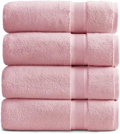 Springtree Home Luxury Bamboo Rayon Plush Bath Towel Set | 4-Pack | Pink