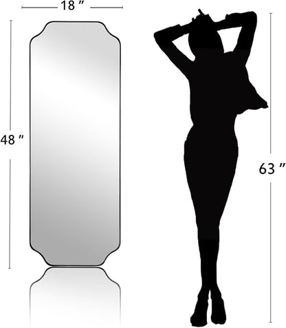 18" x 48" Chrome Full Length Mirror, Large Rectangle Bathroom Mirror, Full Body Wall Mirror with Scalloped Corner Decorative for Bedroom, Living Room (Horizontal or Vertical)