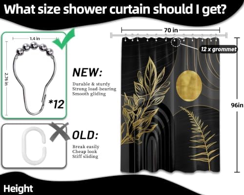Black and Gold Extra Long Shower Curtain, Tall 72X96 in, Mid Century