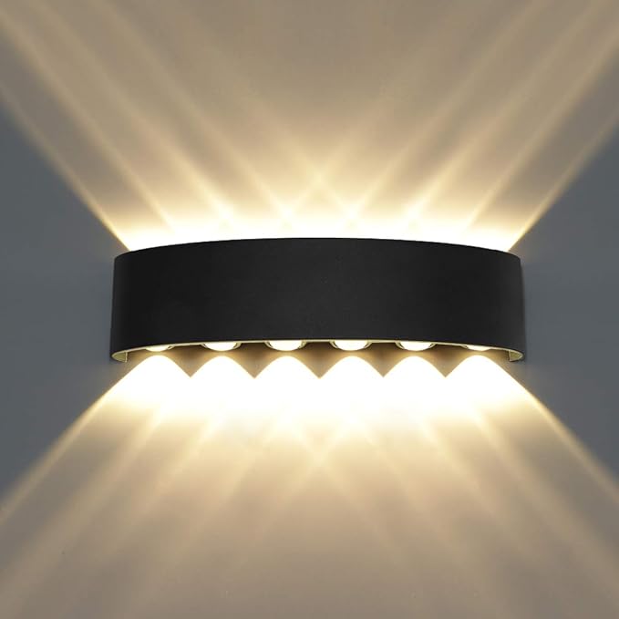 Kawell 12W Waterproof Modern Wall Light LED Wall Lamp Aluminum LED Wall Sconce Up Down Indoor Outdoor for Bedroom Bathroom Hallway Porch Corridor Hotel Doorway Garden Pathway, Black 3000K