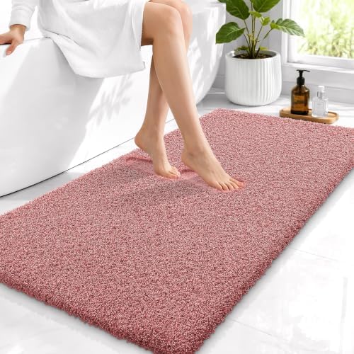 OLANLY Microfiber Bathroom Runner Rugs 44x24, Soft Bath Mat, Deep Rose