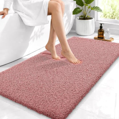 OLANLY Microfiber Bathroom Runner Rugs 44x24, Soft Bath Mat, Deep Rose