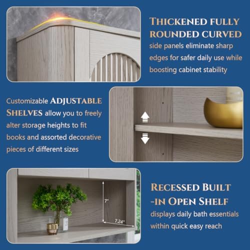 23.6''W Bathroom Fluted Arched Wall Cabinet Set of 2 w/Doors, Light Grey